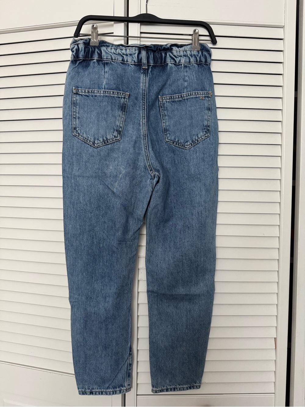 Zara Relaxed Medium Light Blue Denim Jeans with Paperbag Waist 0 - Picture 2 of 8